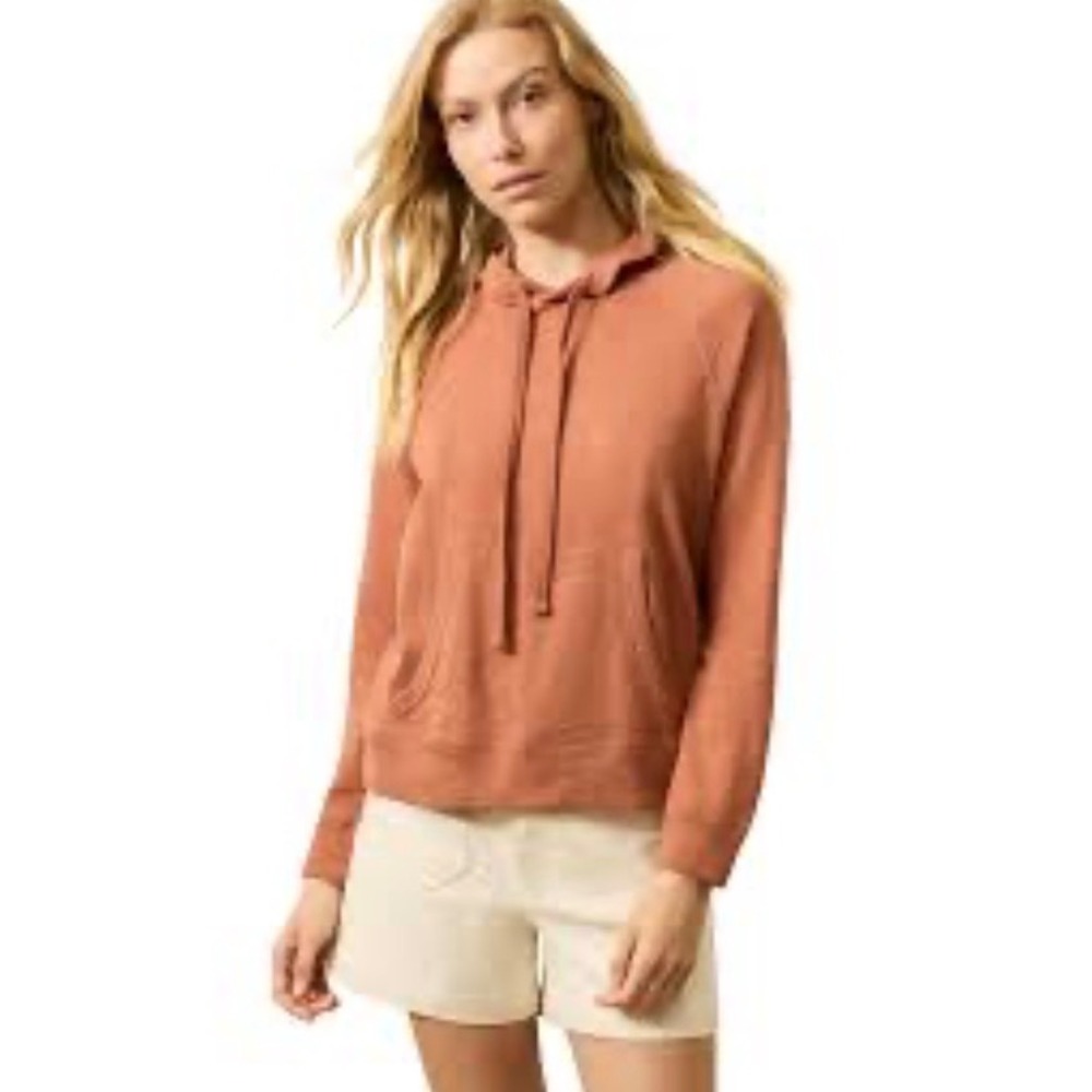 Faherty Sunwashed Slub Hoodie Women Medium Dusty Sienna Organic Pullover Coastal